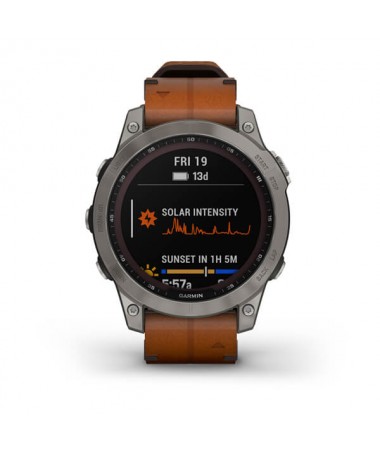 Garmin fēnix 7, Sapphire Solar Titanium with Chestnut Leather Band (includes graphite silicone band)010-02540-31