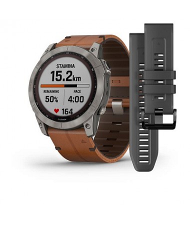 fēnix 7X,Sapphire Solar Titan. with Chestnut Leather Band (+ gr silic. band)010-02541-19